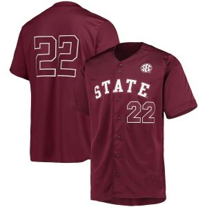 22MississippiStateBulldogsadidasButton-UpBaseballJersey-Maroon