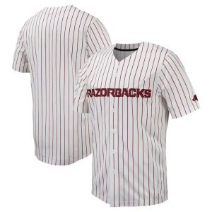 ArkansasRazorbacksPinstripeReplicaFull-ButtonBaseballJersey-White