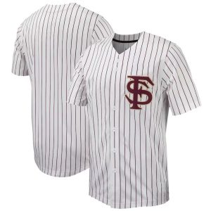 FloridaStateSeminolesPinstripeReplicaFull-ButtonBaseballJersey-WhiteGarnet