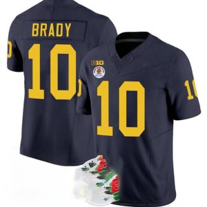 M.Wolverines_10TomBrady2023F.U.S.E.NavyBlueRoseBowlPatchStitchedJersey