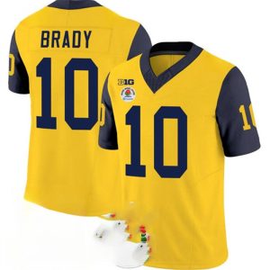 M.Wolverines_10TomBrady2023F.U.S.E.YellowNavyRoseBowlPatchStitchedJersey