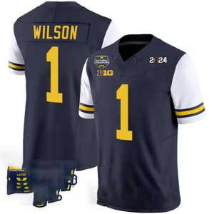 M.Wolverines_1RomanWilsonNavyWhite2024F.U.S.E.With2023NationalChampionsPatchStitchedJersey