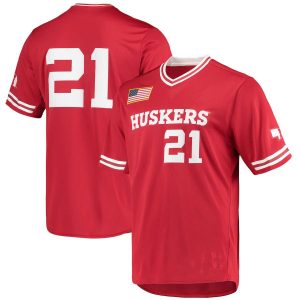 NebraskaHuskersadidasReplicaV-NeckBaseballJersey-Scarlet